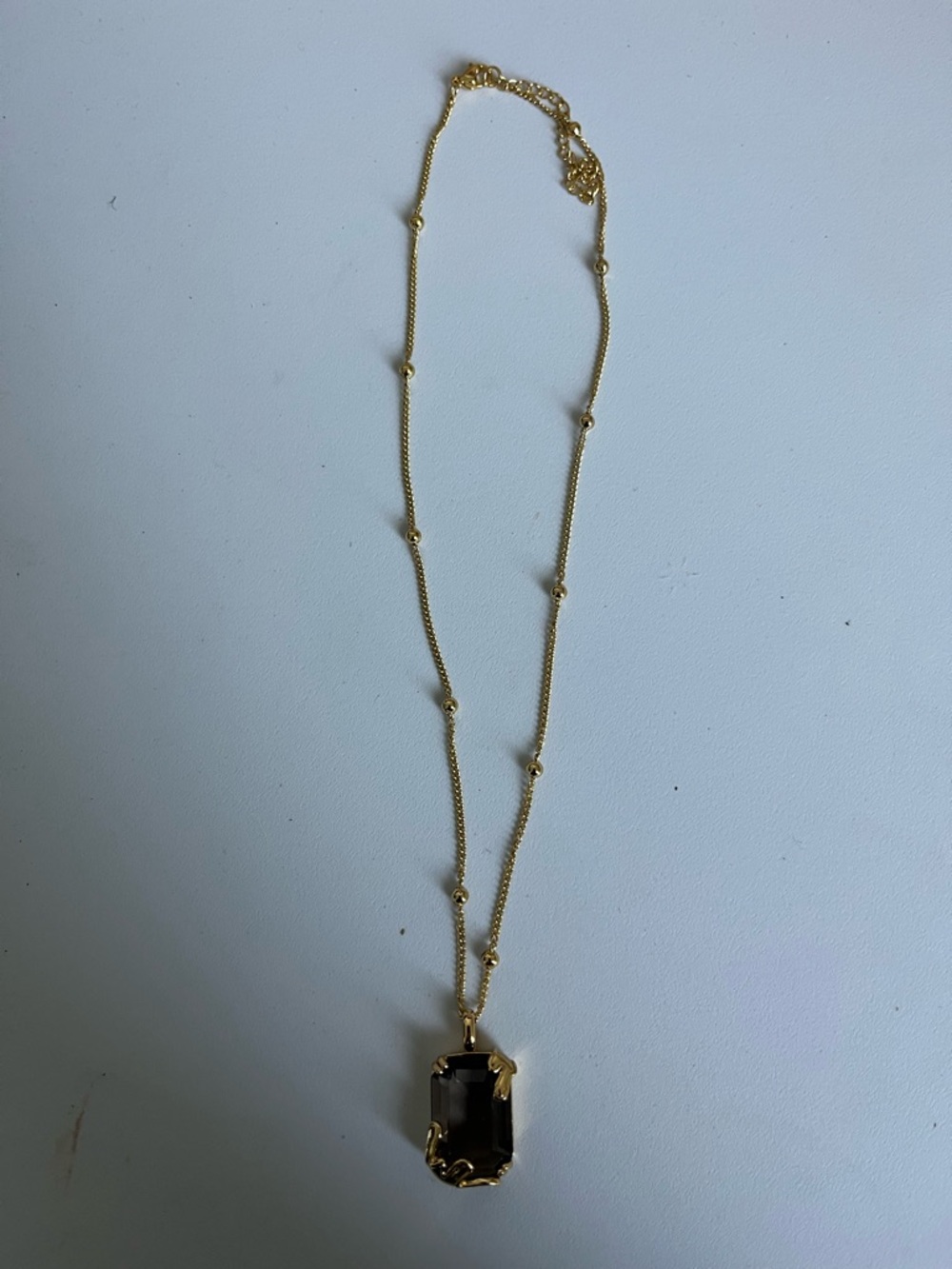 Gold-Tone Necklace with Smoky Rectangular Pendant